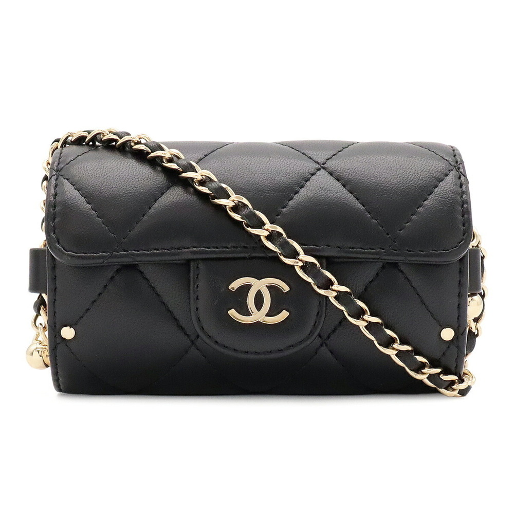 CHANEL Matelassé Chain Shoulder Bag, Pouch, Pochette, Card Holder, Leather, B...